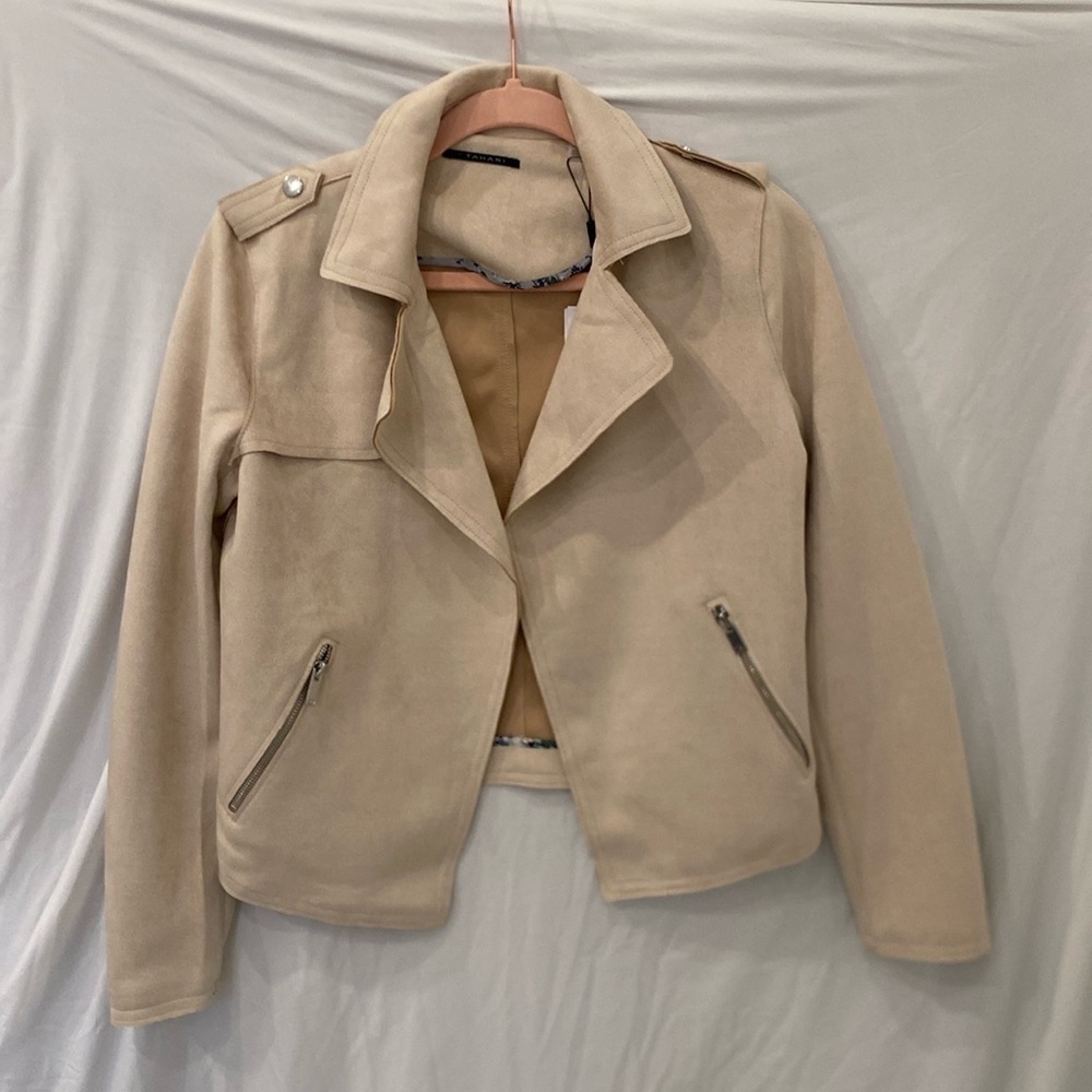 NWT TAHARI FAUX MICROSUEDE MOTO JACKET XS